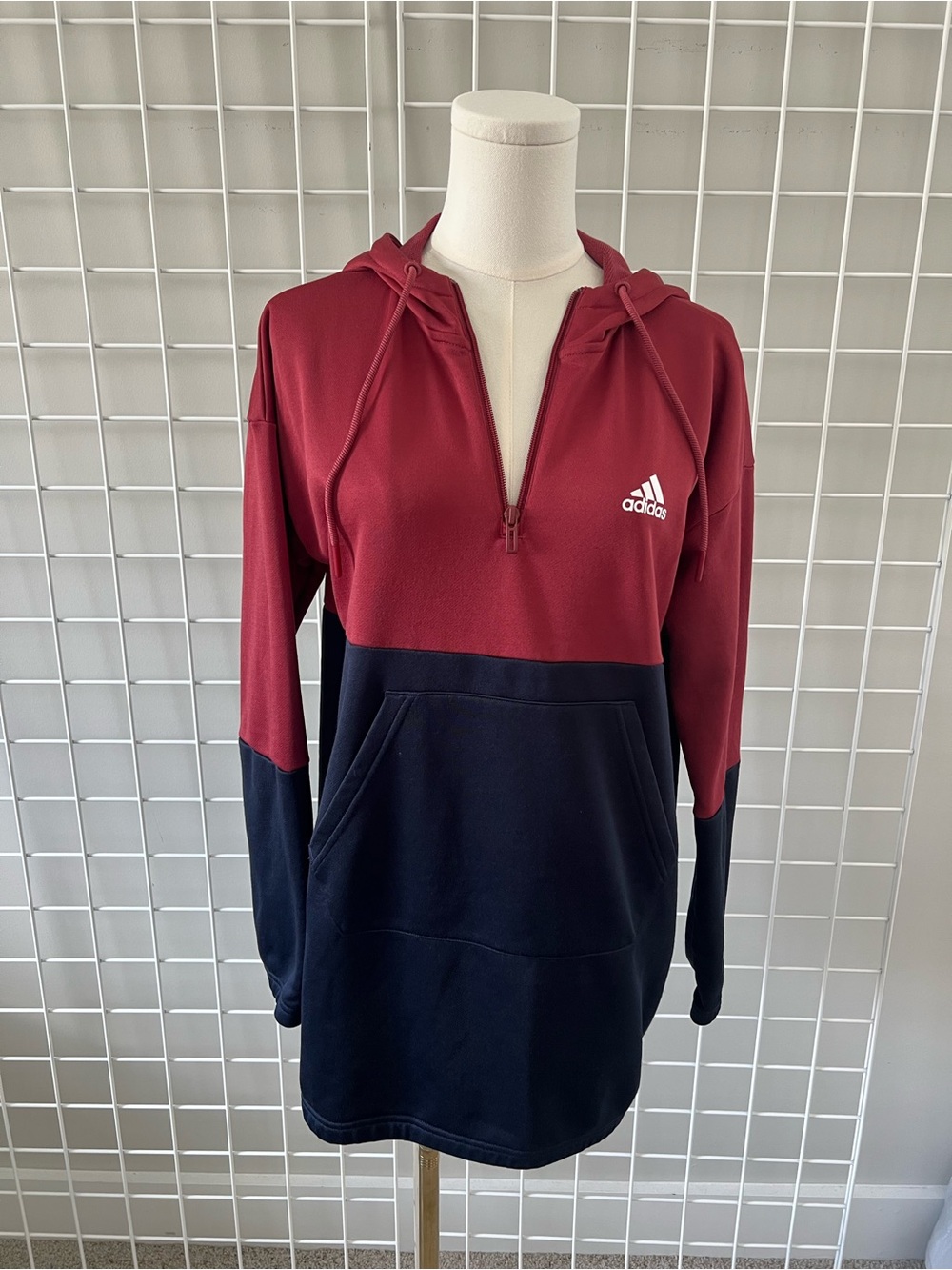 Adidas Burgundy & Navy Half-Zip Hoodie Tunic Size S